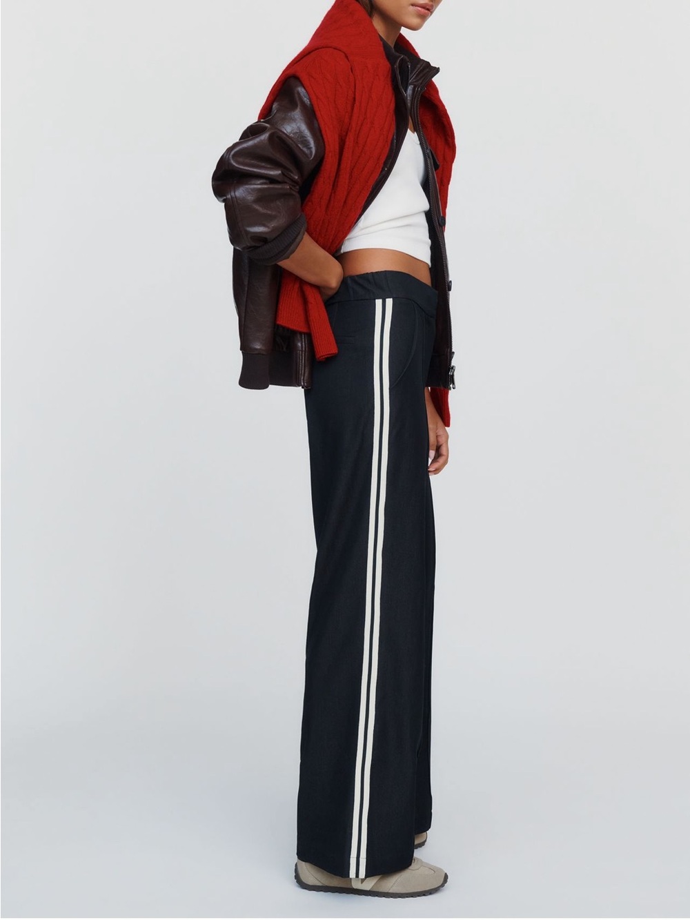 bishop + young Black Wide-Leg Track Pants with off-White Side Stripes